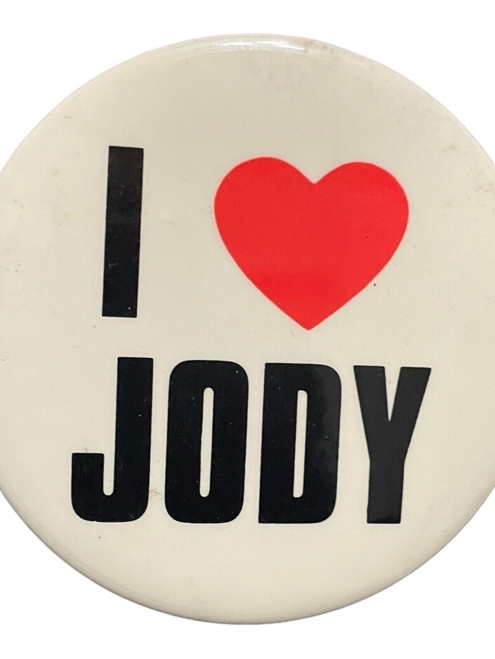 1980s 2 Inch “I Heart Jody” Pin Back Button Pin